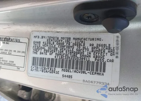 2002 Toyota Camry Le from USA, damaged, VIN 4T1BE32K22U530911